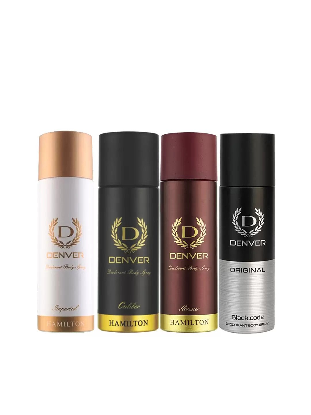 Denver Men Set of 4 Deodorant Spray 32g/50ml each - Black Code, Caliber, Honour & Imperial