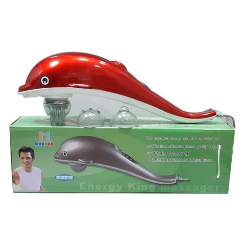 Dolphin Handheld Massager with Vibration, Magnetic, Far Infrared Therapy to Aid in Pain and Stress Relief For Men and Women big size power source from directly to Plug in (Red & White Colour)