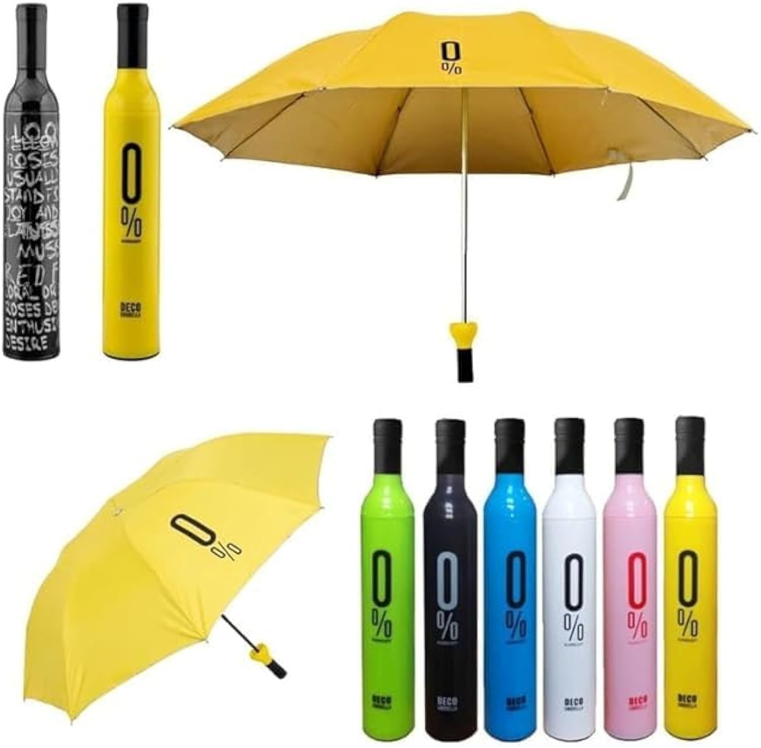 Wine Bottle Beautiful Travel Umbrella, Automatic, Strong, Durable, Hidden Folding Umbrella for Rain, Sun Light for 2 Persons for Adult Men Women, Fun Gift, Random Color