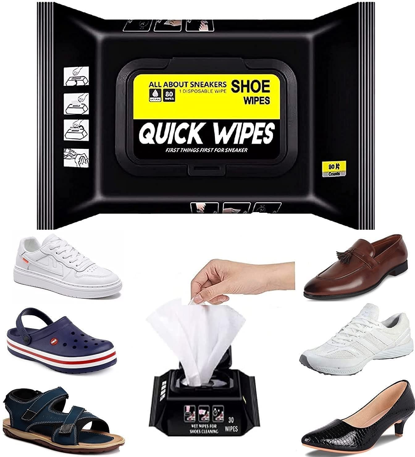 Purabelle Natural Sneaker & Shoe Cleaner Wipes - 1 Packs of 80 - Portable Sneakers Cleaner Cleaner (Generic, Natural