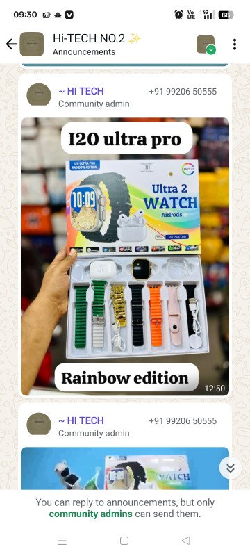(10 in 1 Set) i20 ULTRA MAX + Airpods Pro/Transparent Screen Guard/Seven Straps Smartwatch (Multicolor Strap, Free Size)