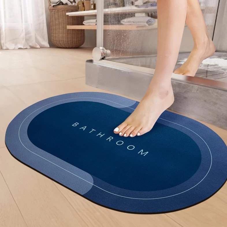 Rubber Bathroom Mat (Blue, Medium)
