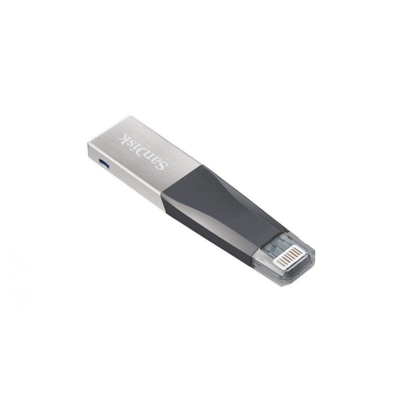 SanDisk iXpand Mini Flash Drive 128 GB OTG Drive Compatible with Desktop Computer, Tablet, Mobile, Laptop USB 3.0, Lightning Metal, Plastic Case (Grey, Type A to Lightning)